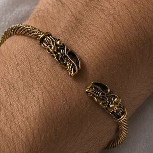 Geri & Freki Wolf Head Bracelet – Nordic Viking Cable Cuff